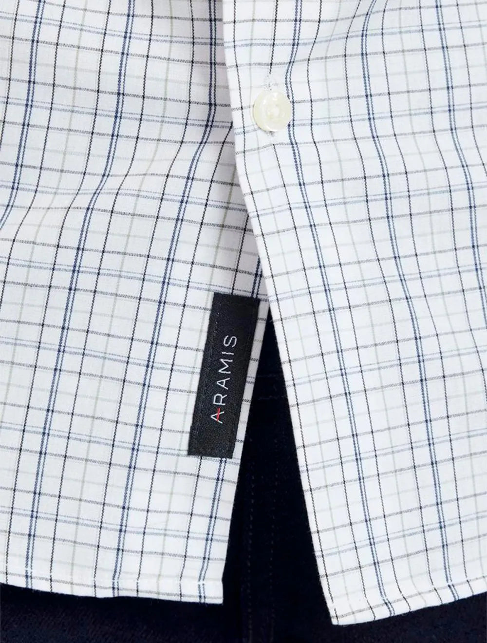 Camisa Aramis Masculina Slim Tricoline Micro Grid Xadrez Marinho/Branca