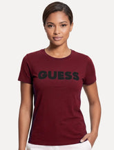 Camiseta Guess Feminina Silk Bold Logo Simple Vemelho Escuro