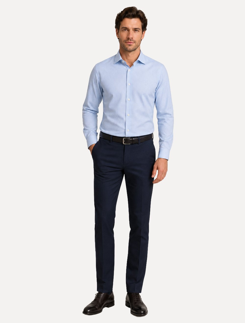 Camisa Aramis Masculina Manga Longa Mini Xadrez Azul Claro/Branco