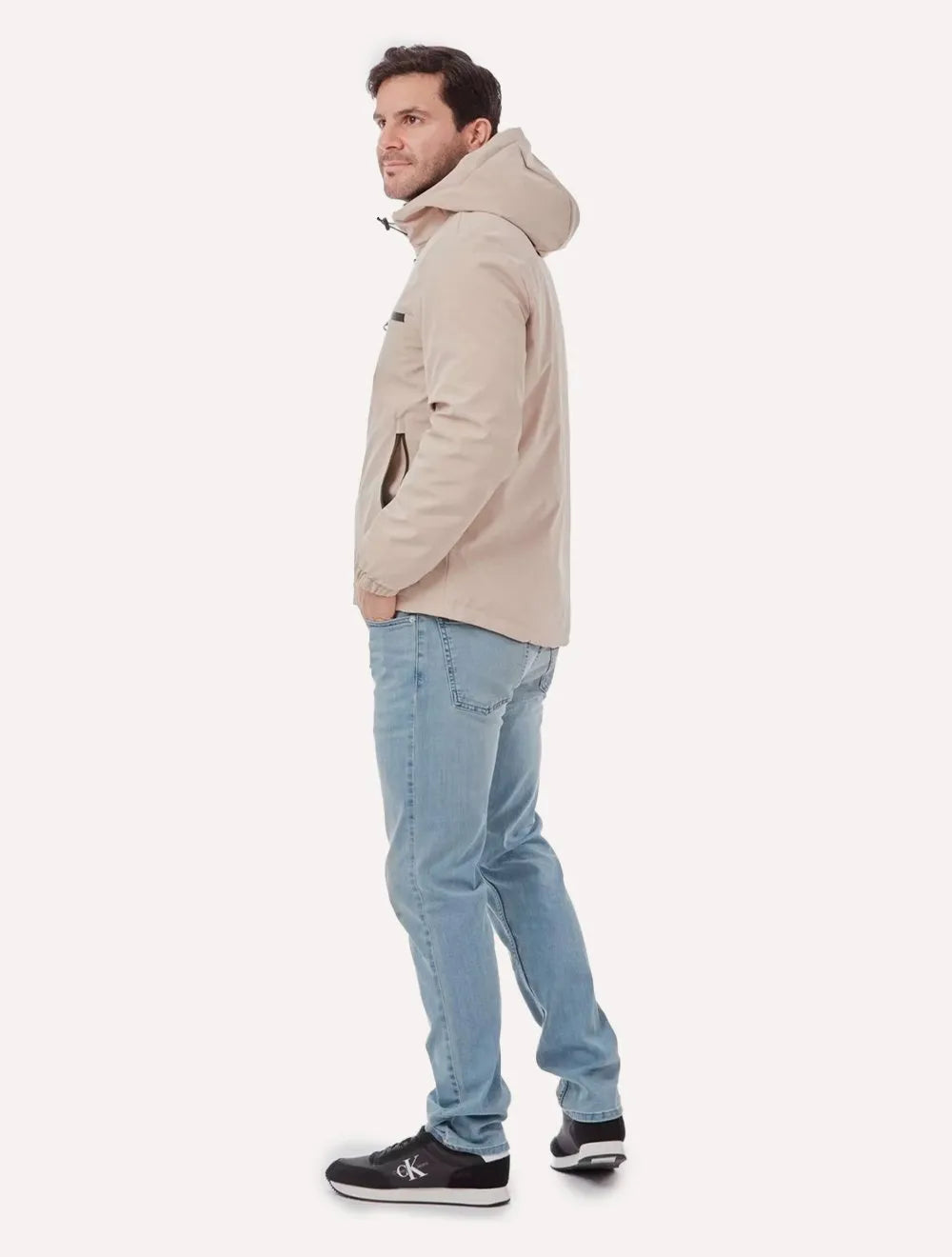 Jaqueta Calvin Klein Jeans Hooded CK Peito Cáqui Claro