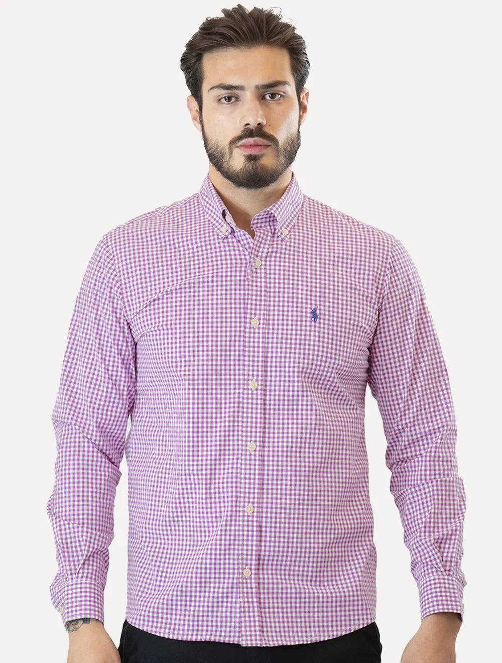 Camisa Ralph Lauren Masculina Slim Fit Stretch Poplin Roxa