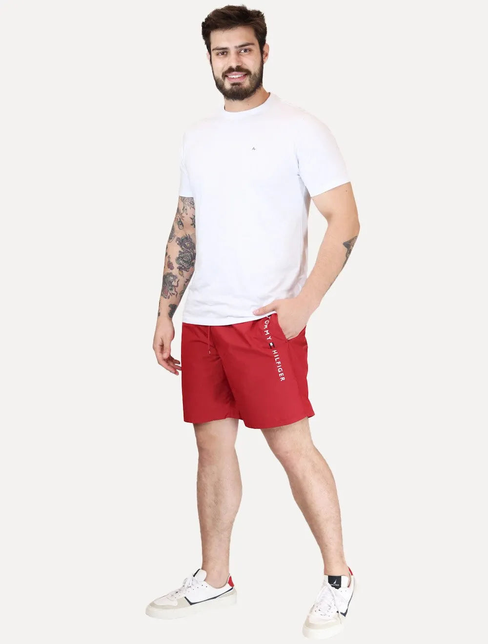 Short Tommy Hilfiger Masculino Long Drawstring Core Logo Vermelho