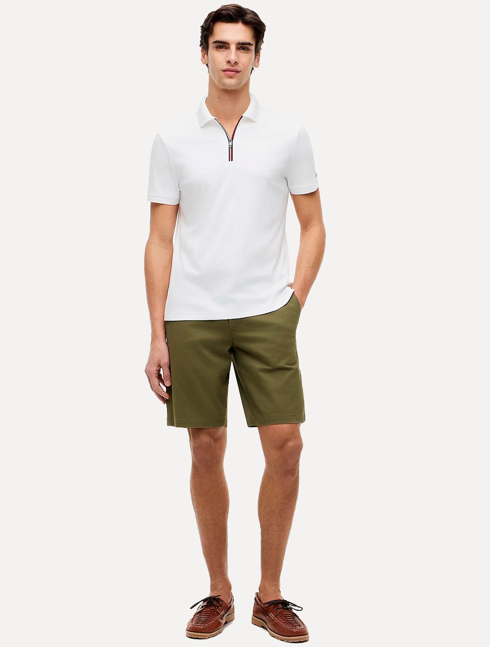 Polo Tommy Hilfiger Masculina Malha Liquid Cotton Zip Branca