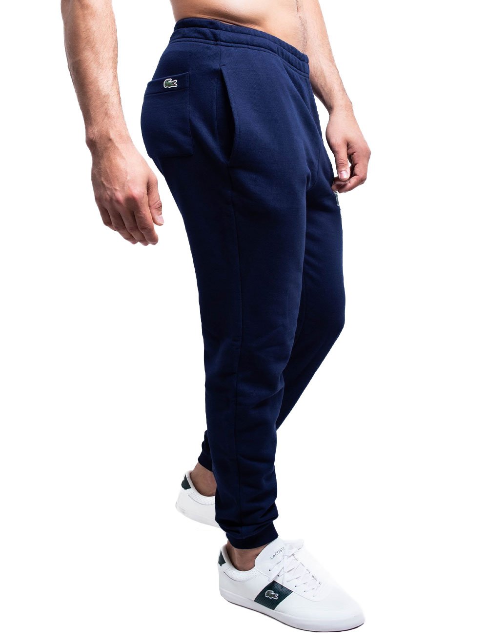 Calça Lacoste Masculina Moletom Crackled Crocodile Logo Azul Marinho