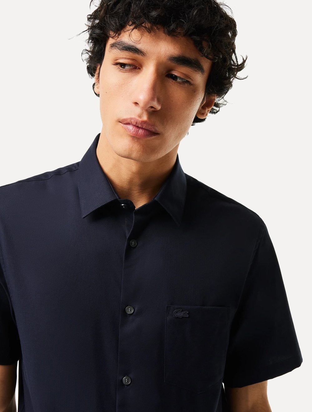 Camisa Lacoste Masculina Manga Curta Regular Solid Pocket Azul Marinho