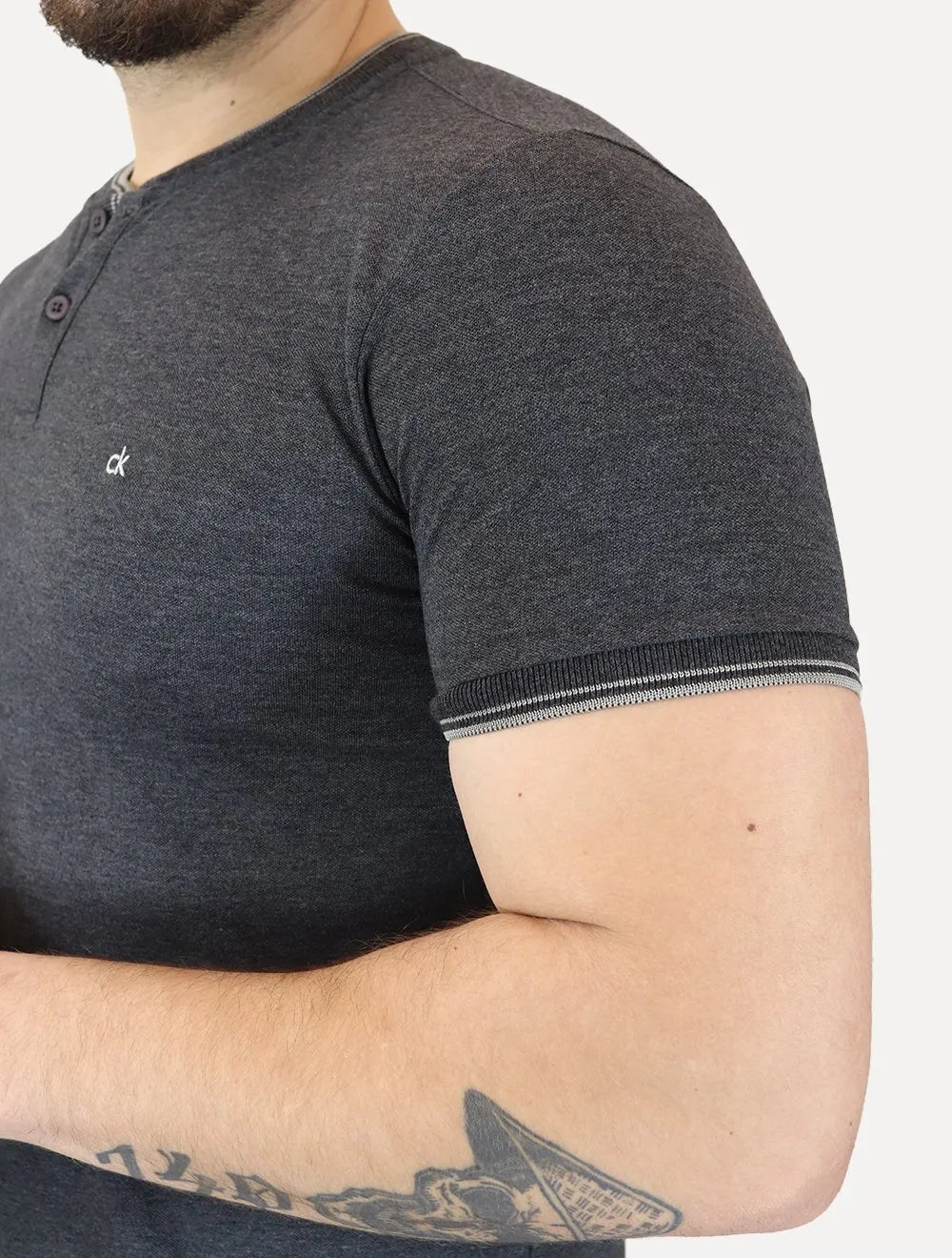Polo Calvin Klein Masculina Slim Fit Gola Portuguesa Friso Chumbo