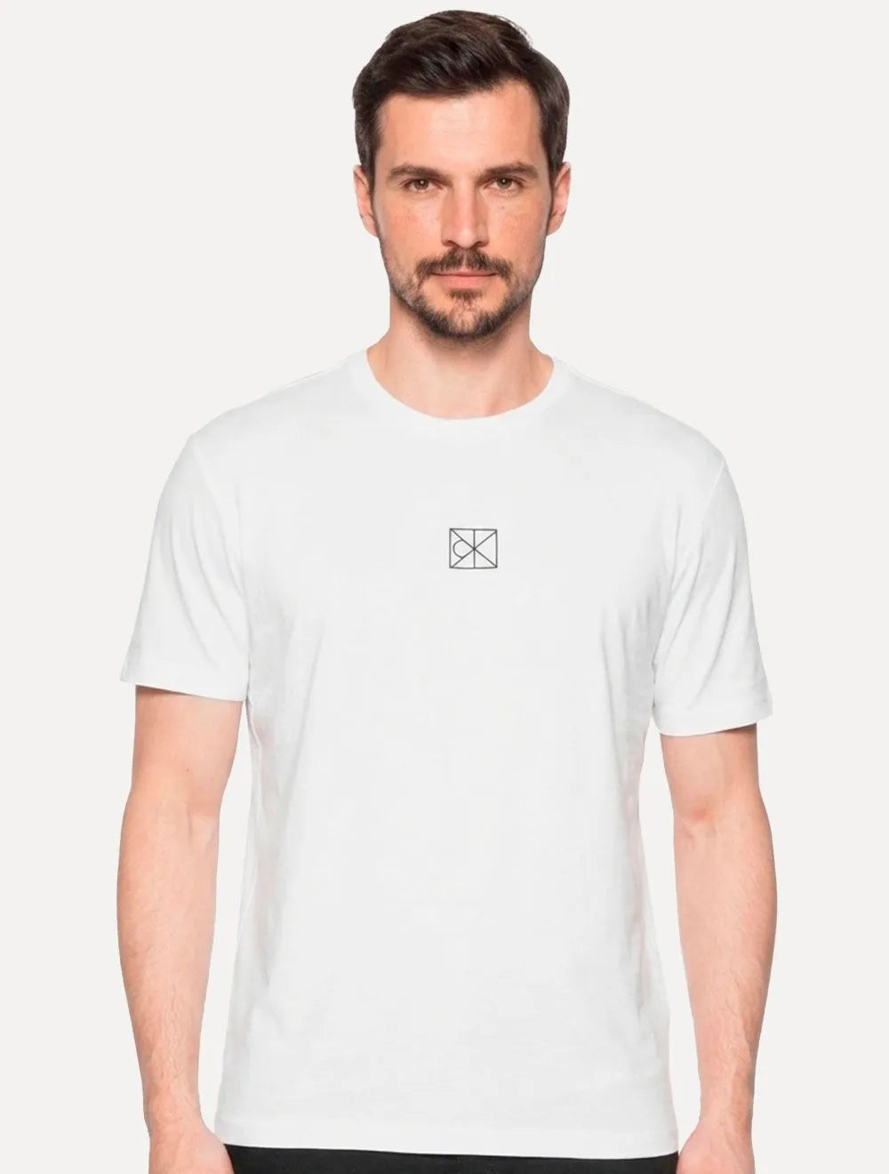 Camiseta Calvin Klein Masculina Center CK Rubber Patch Branca