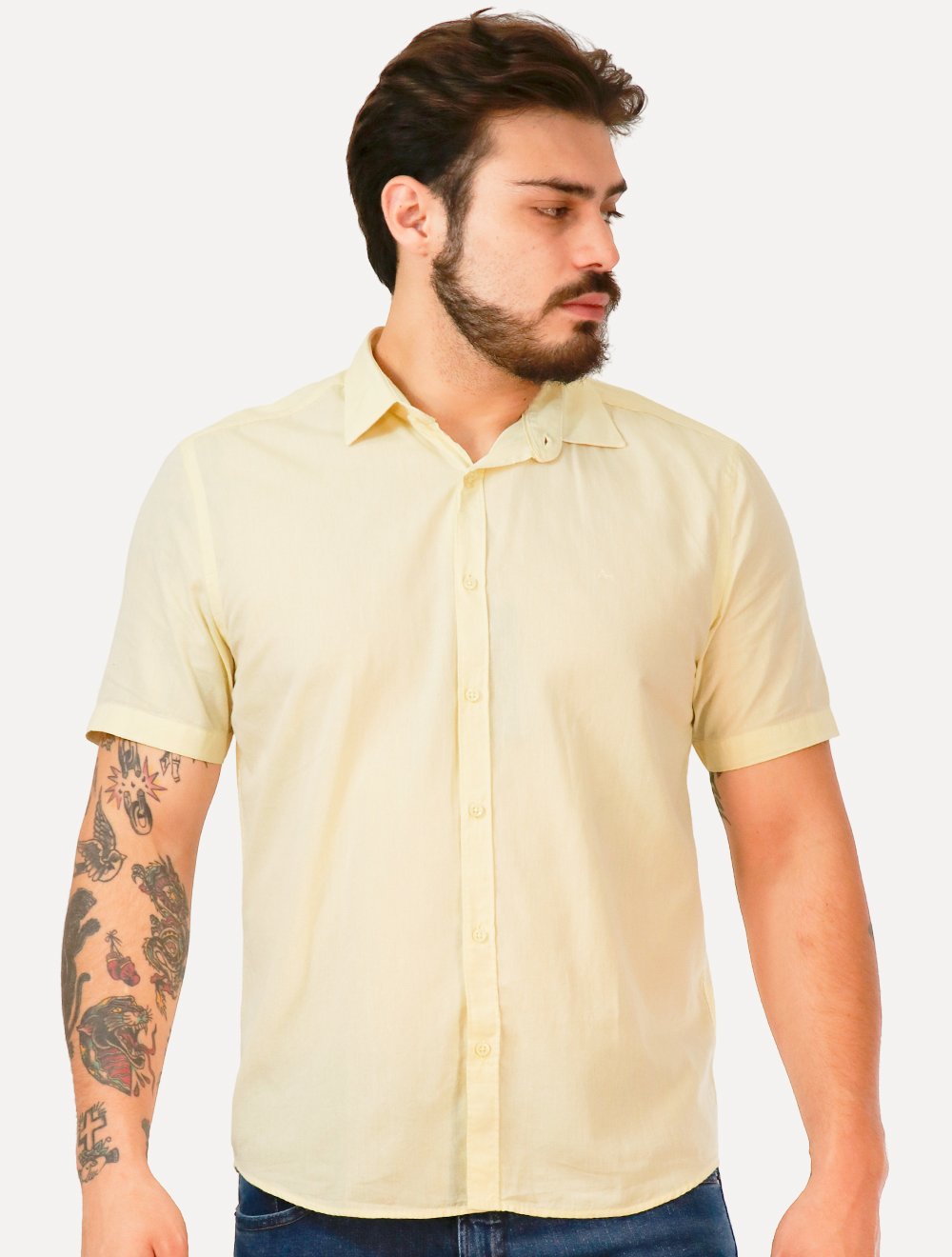 Camisa Aramis Masculina Manga Curta Slim Algodão Willis Amarela