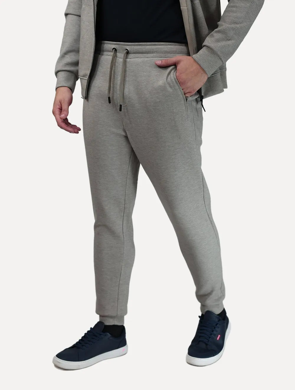 Conjunto Dixen Agasalho com Zíper Frontal Bolso Canguru Cinza Escuro