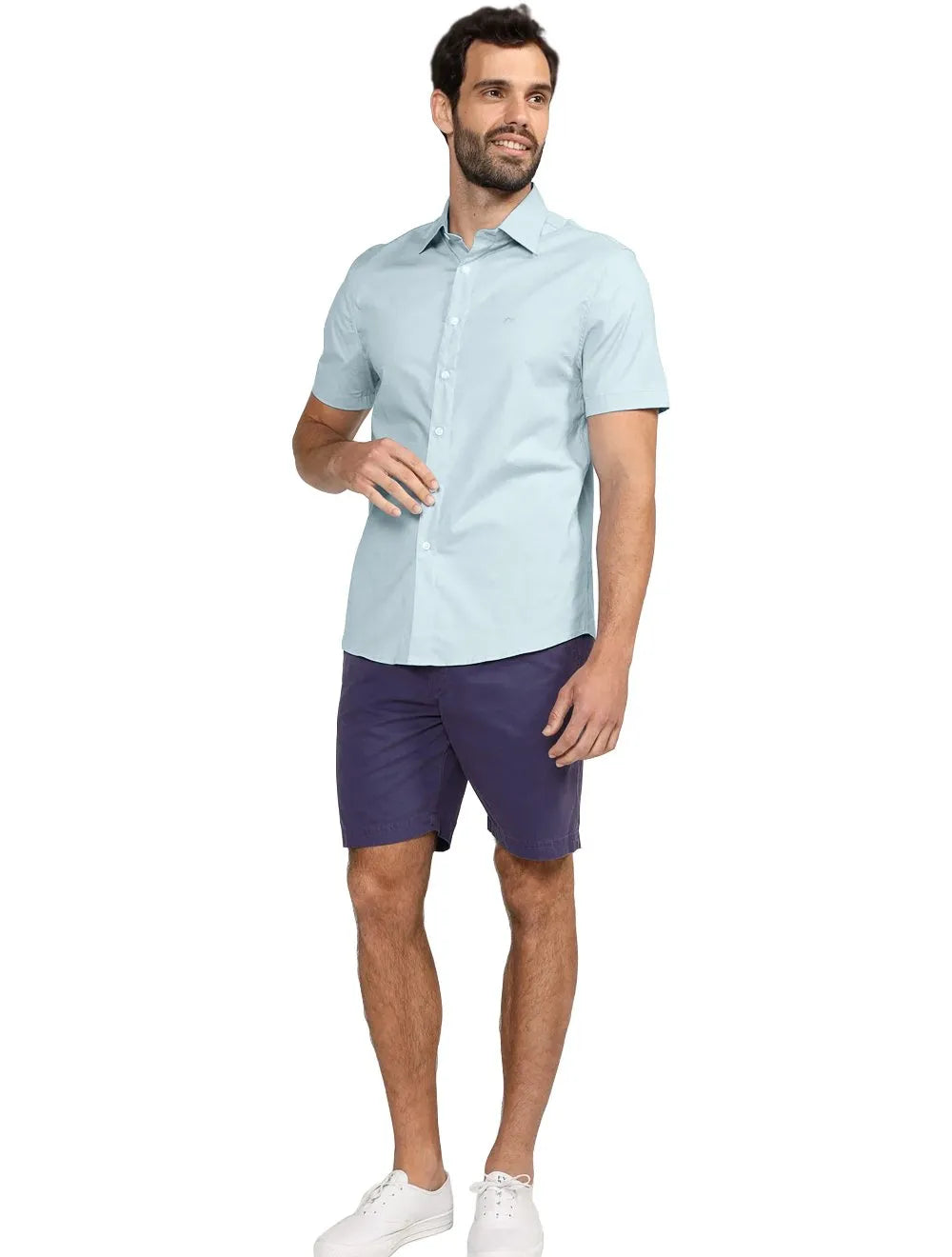 Camisa Ellus Masculina Manga Curta Tricoline LY Classic Italian Azul Claro