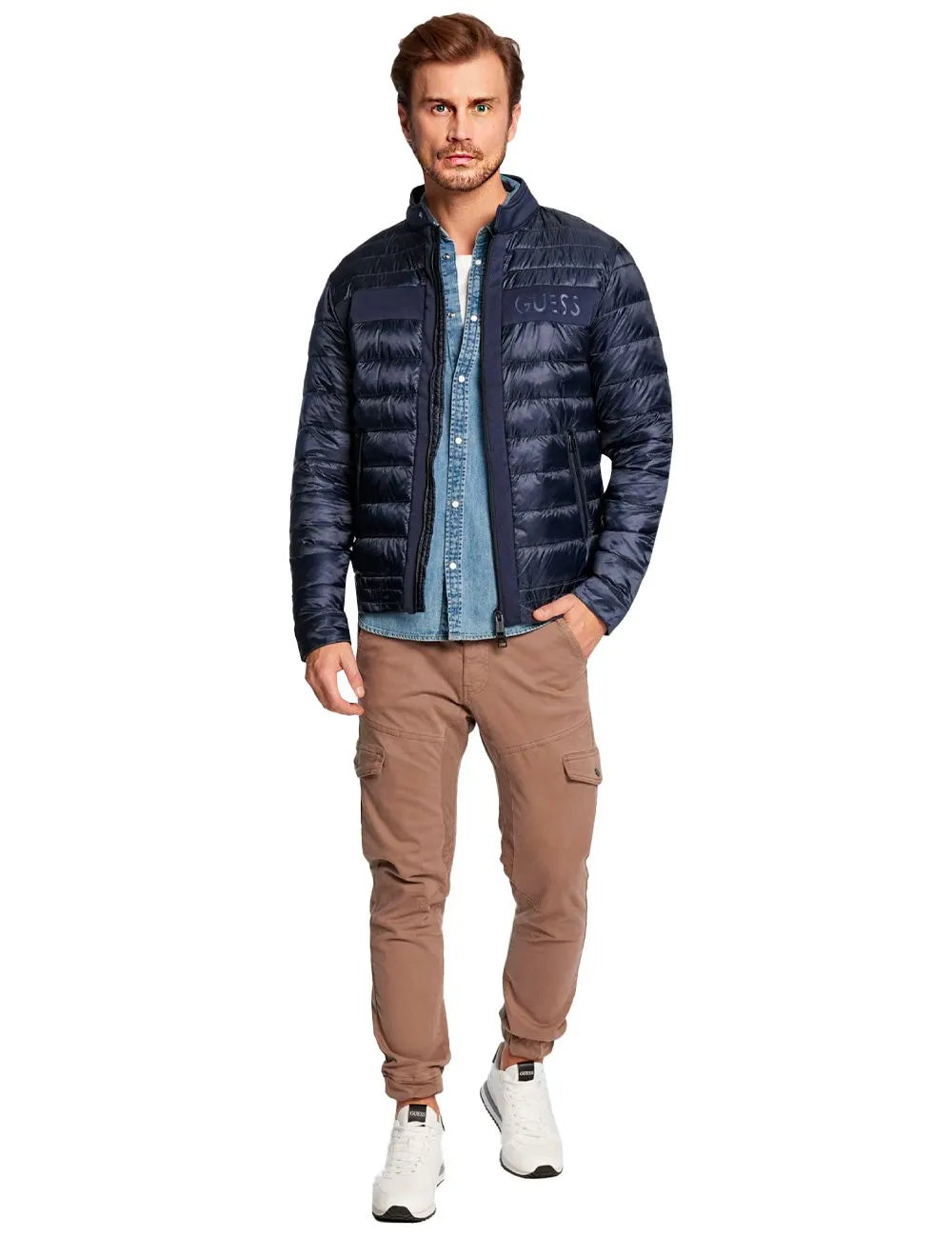 Jaqueta Guess Masculina Nylon Doudoune Urban Azul Marinho