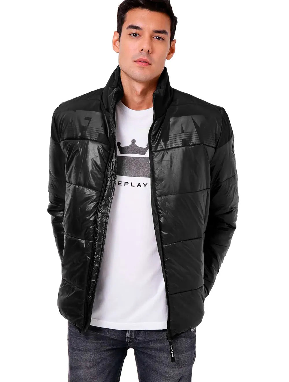 Jaqueta Replay Masculina Nylon Bicolor Preta