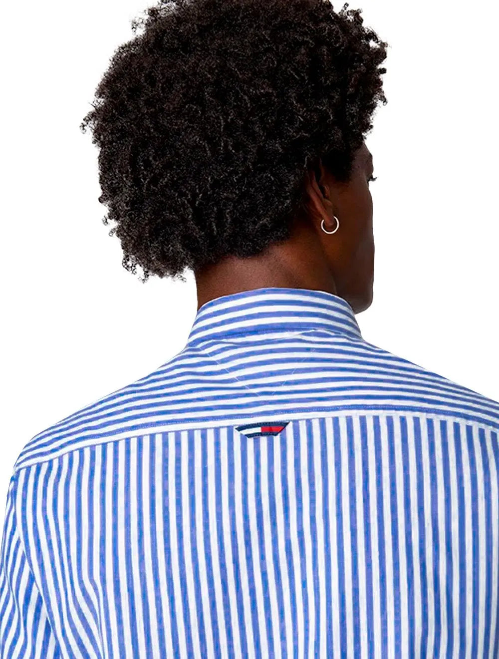 Camisa Tommy Jeans Masculina Striped Linen Blend Pocket Branca Azul Royal