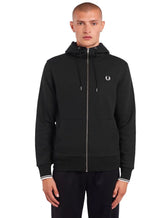 Jaqueta Fred Perry Moletom Masculina Regular Hooded Zip Through Preta
