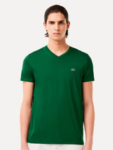 Camiseta Lacoste Masculina Jersey Pima Cotton Gola V Verde Escuro
