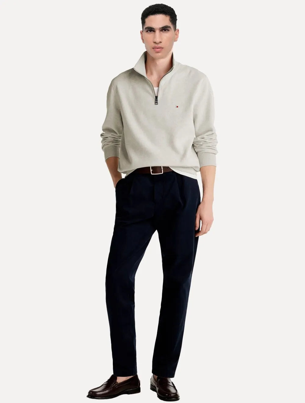 Suéter Tommy Hilfiger Masculino Essential Cotton Half Zip Mock Areia