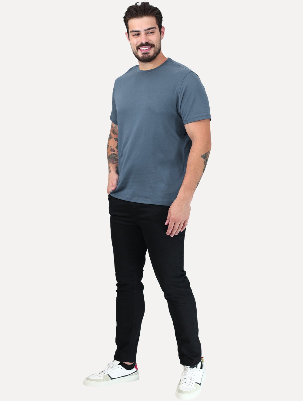 Camiseta Aramis Masculina Basic Lisa Mono Liquid Cotton Azul Médio
