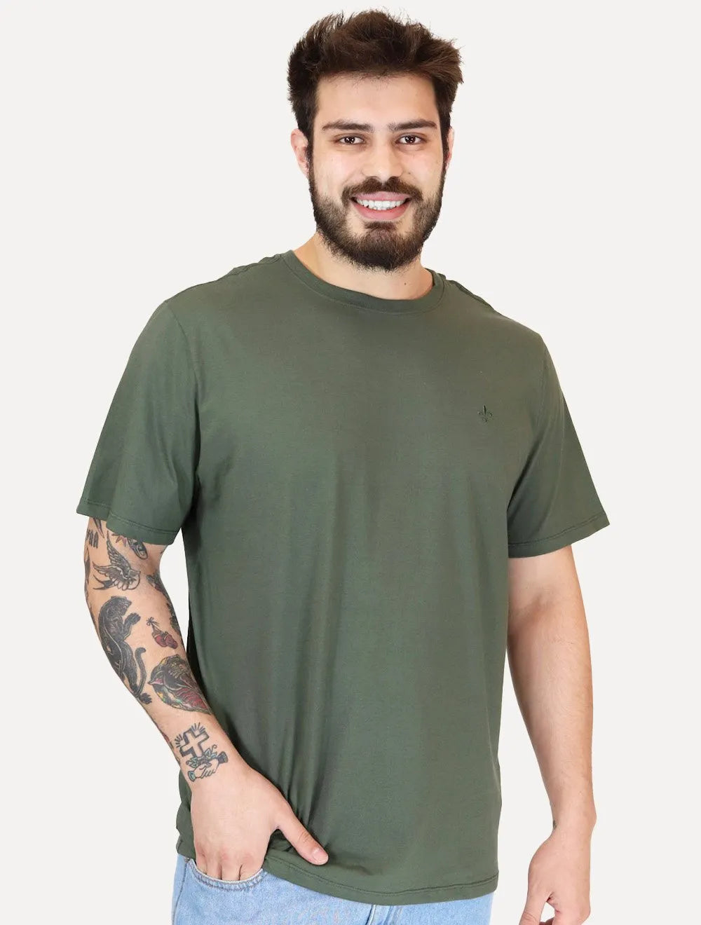 Camiseta Dudalina Masculina Essentials Mono Logo Verde Militar
