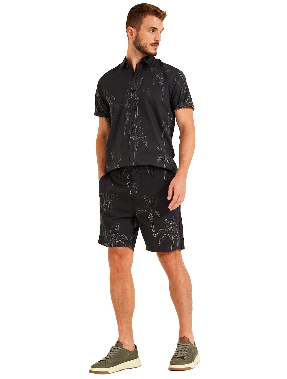 Bermuda Forum Masculina Sarja Dom Estampada Preta