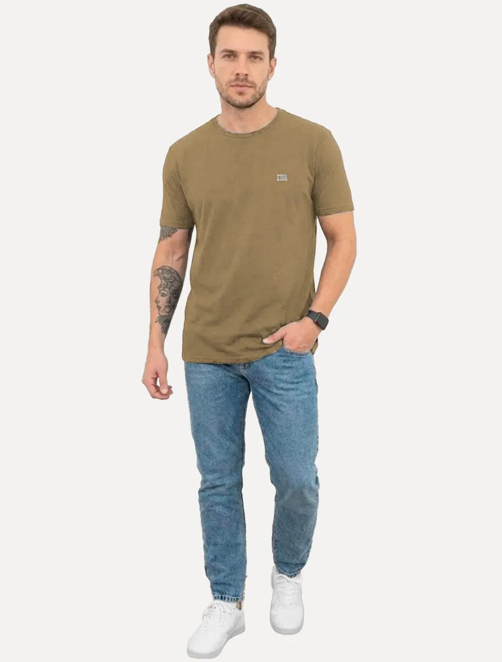 Camiseta King & Joe Masculina Estonada Basic Light Small Logo Marrom