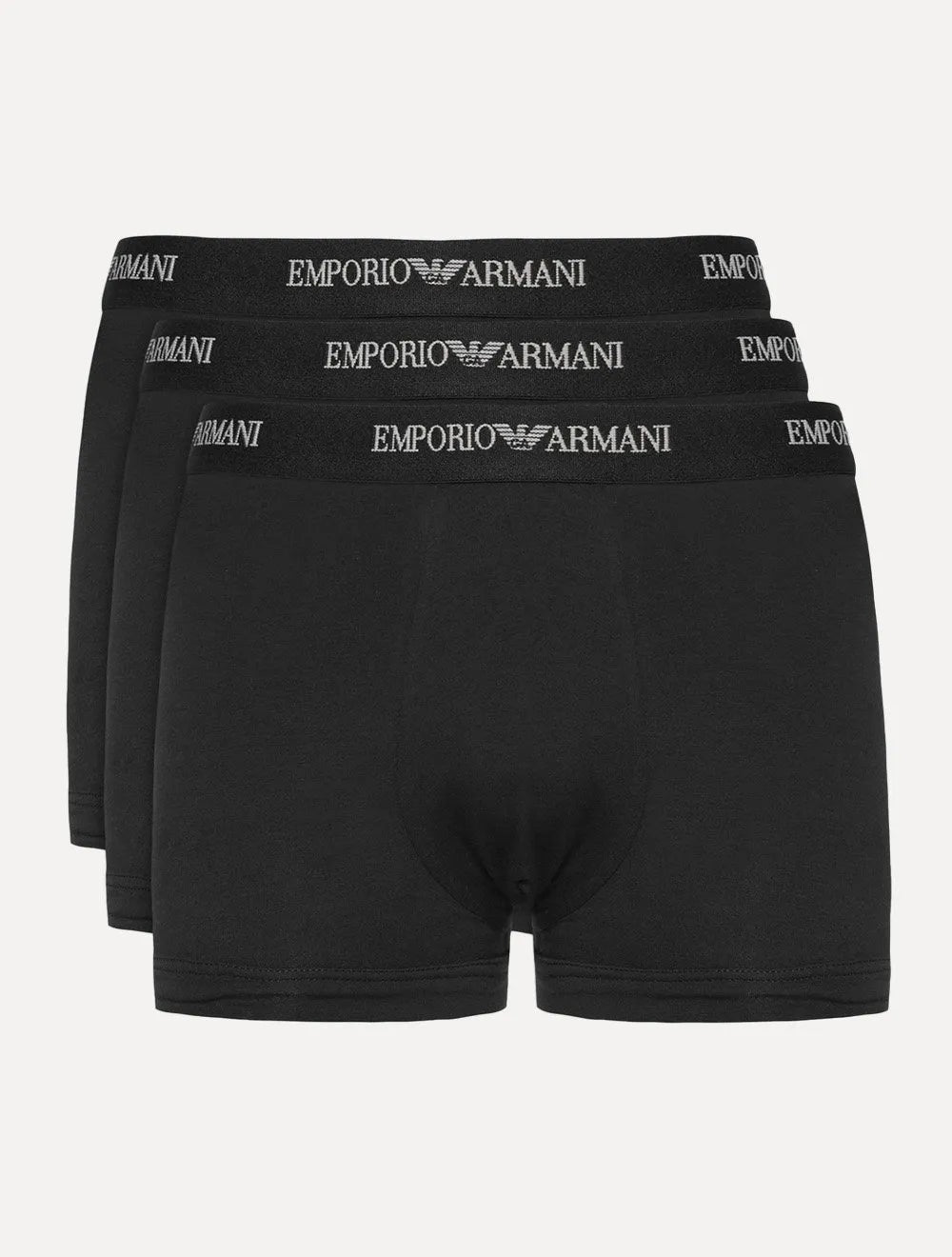 Cueca Empório Armani Boxer Trunk Lisa White Logo Preta Pack 3UN