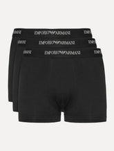 Cueca Empório Armani Boxer Trunk Lisa White Logo Preta Pack 3UN