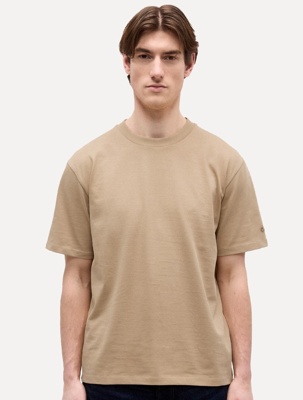 Camiseta Calvin Klein Jeans Masculina Oversized Logo CK Ombro Cáqui Médio