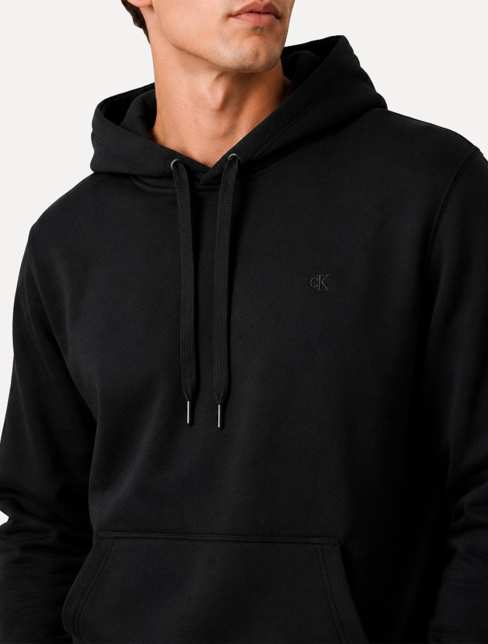 Casaco de Moletom Calvin Klein Hood Fleece CK Logo Embroidered Preto