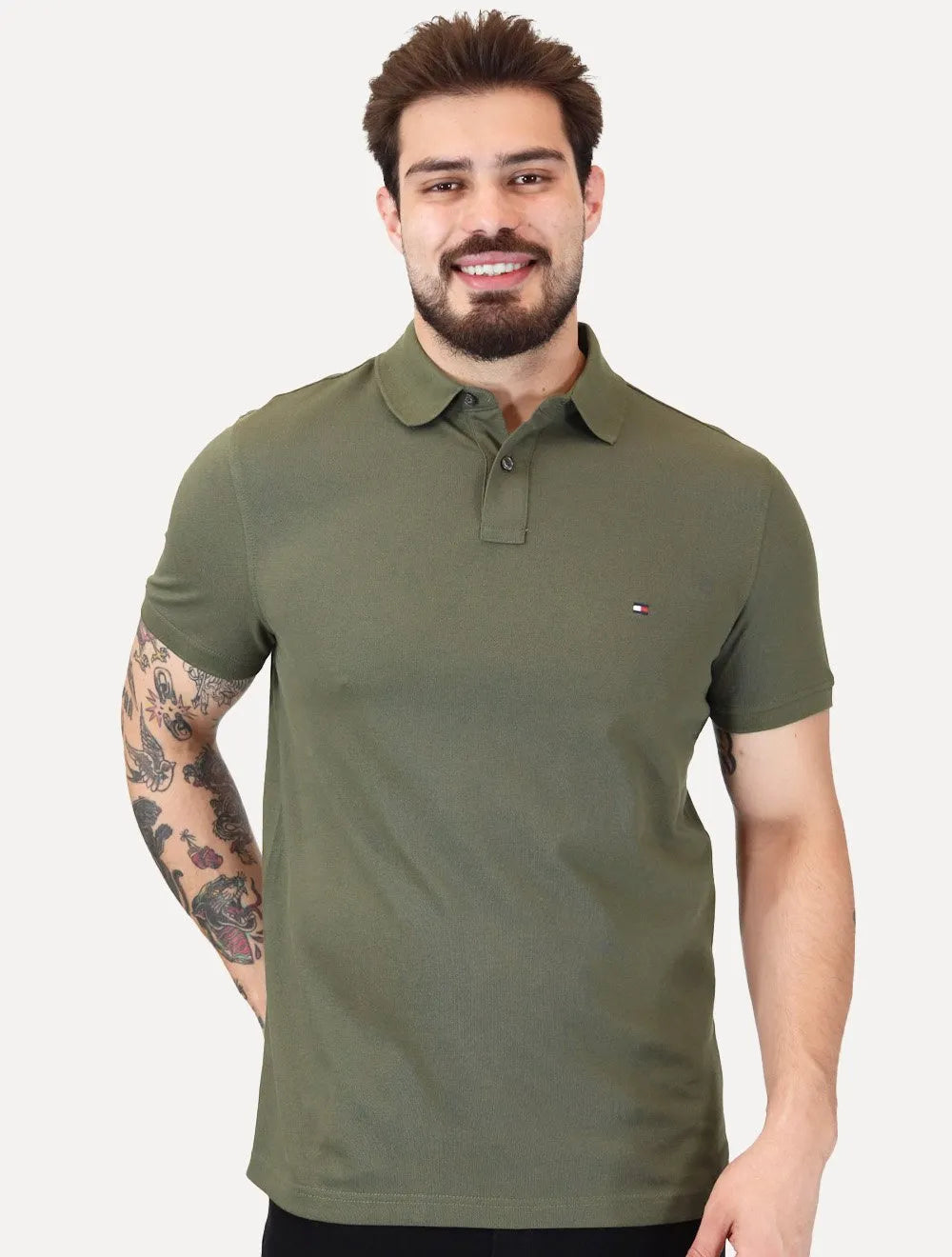 Polo Tommy Hilfiger Masculina Regular Piquet 1985 Verde Militar