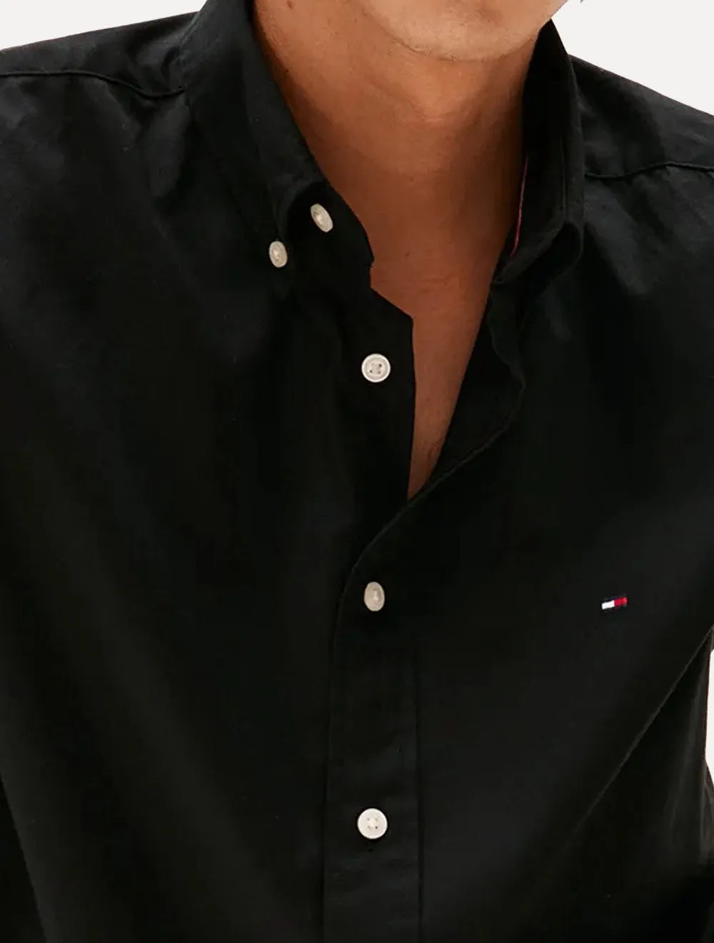 Camisa Tommy Hilfiger Masculina Regular Core Flex Poplin Preta