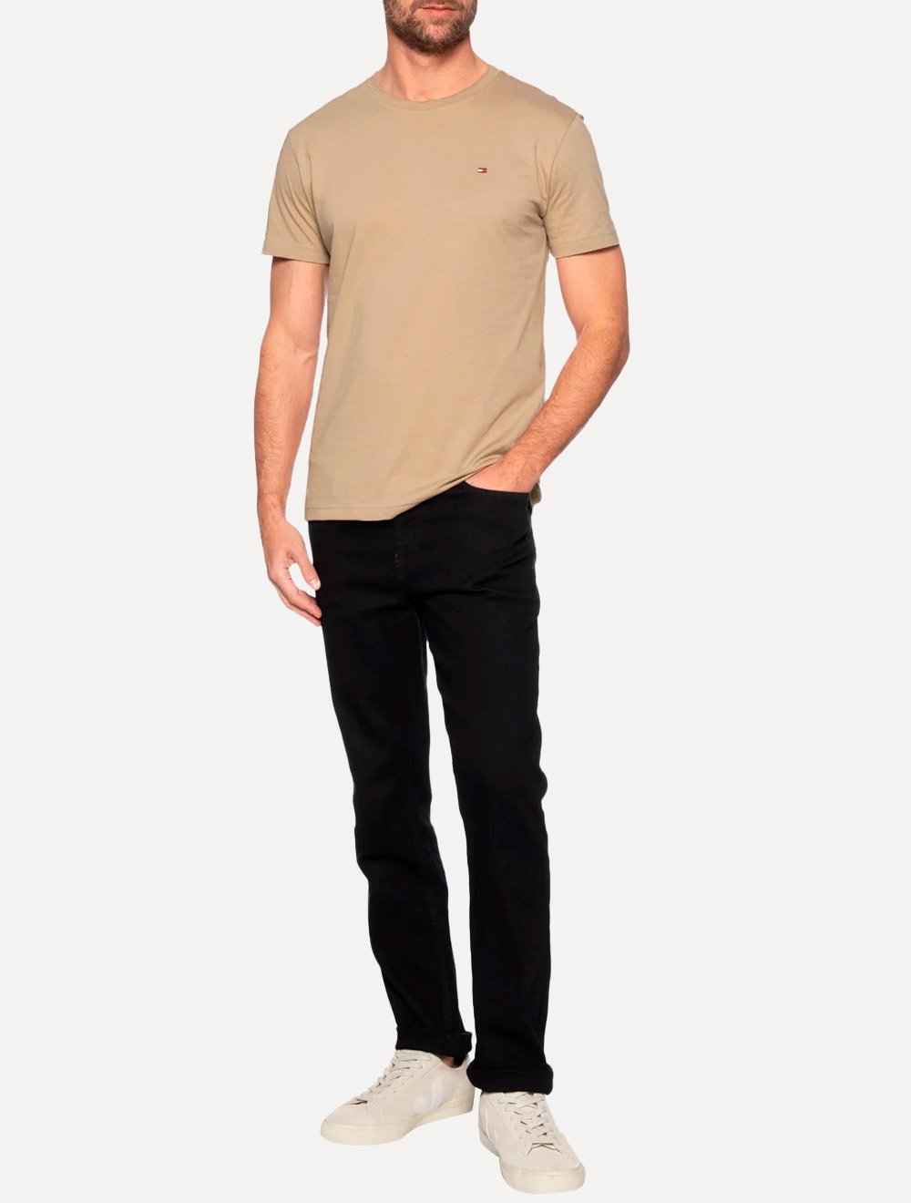 Camiseta Tommy Hilfiger Masculina Slim Fit Essential Stretch Cáqui