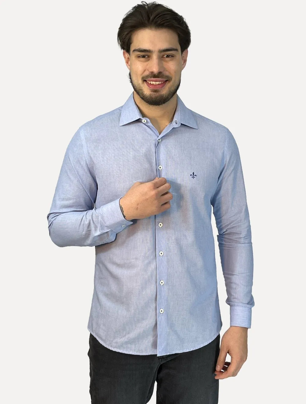 Camisa Dudalina Masculina Slim Fit Superfine Tricoline Cotton Azul Médio