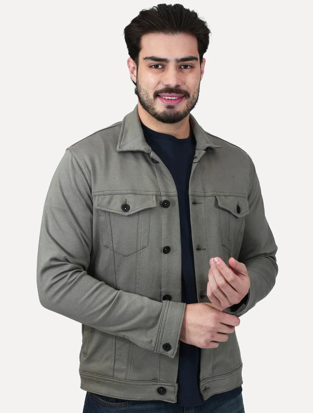 Jaqueta K&J Black Masculina Malha Ponto Roma Trucker Cinza