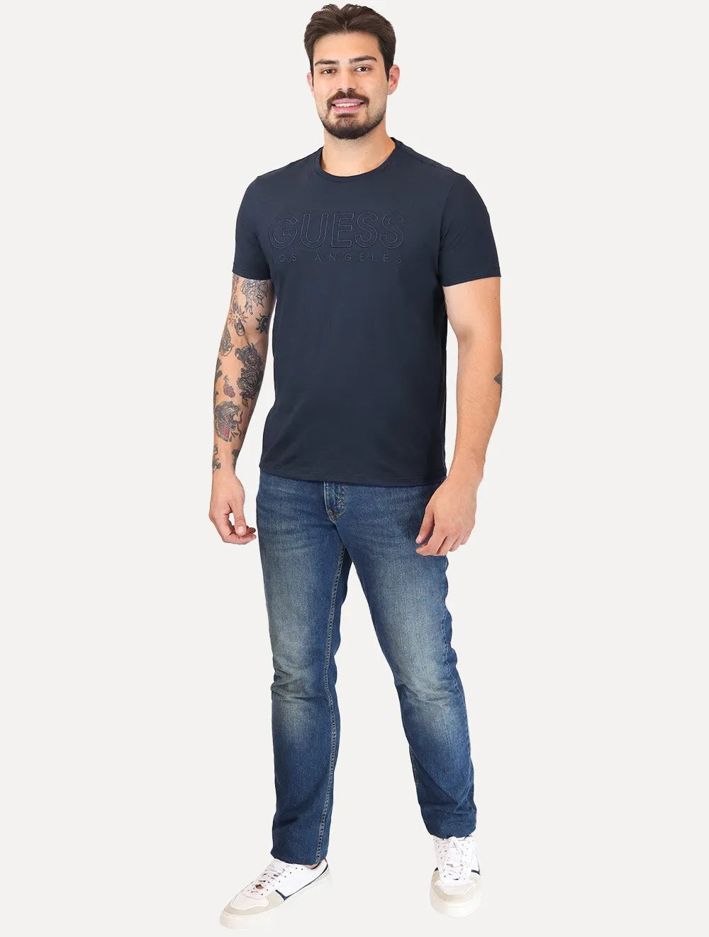 Camiseta Guess Big Logo Los Angeles Bordado Azul Marinho