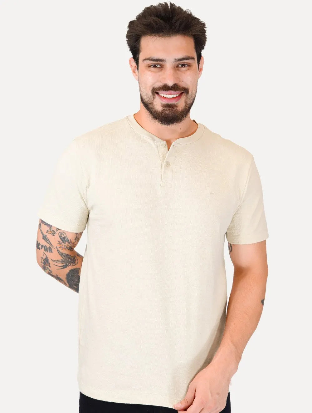 Camiseta Aramis Masculina Regular Gola Portuguesa Tricot Cáqui Claro