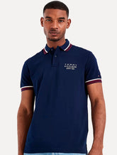 Polo Tommy Hilfiger Masculina Regular Stripe Collar Cuff Detail Azul Marinho