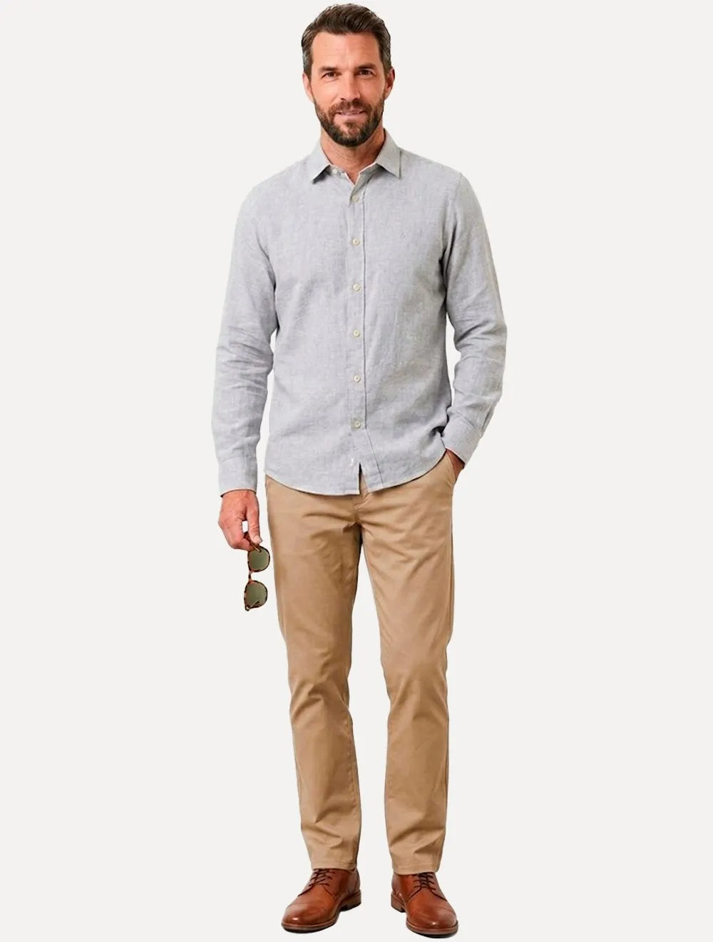 Camisa Aramis Masculina Slim Algodão Willis Cinza Claro