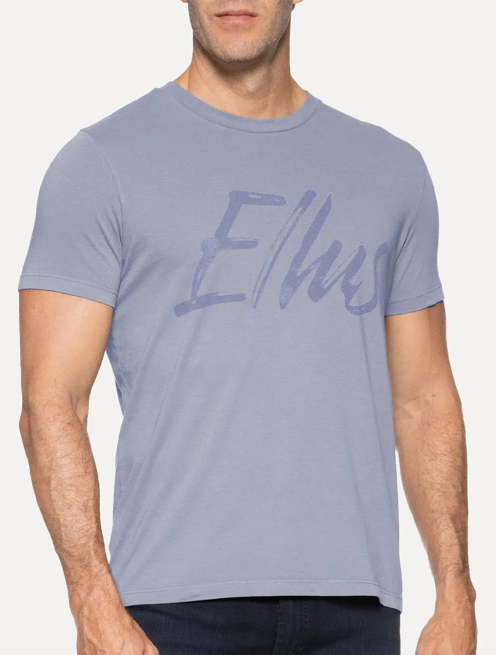 Camiseta Ellus Masculina Maxi Logo Classic Brush Azul Médio
