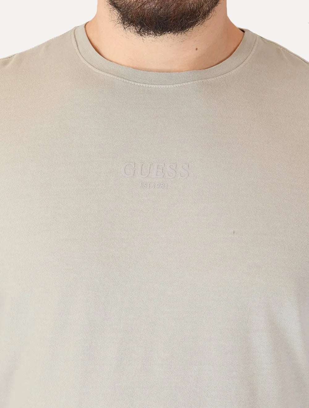Camiseta Guess Masculina Rubber Est.1981 Stoned Cáqui Claro