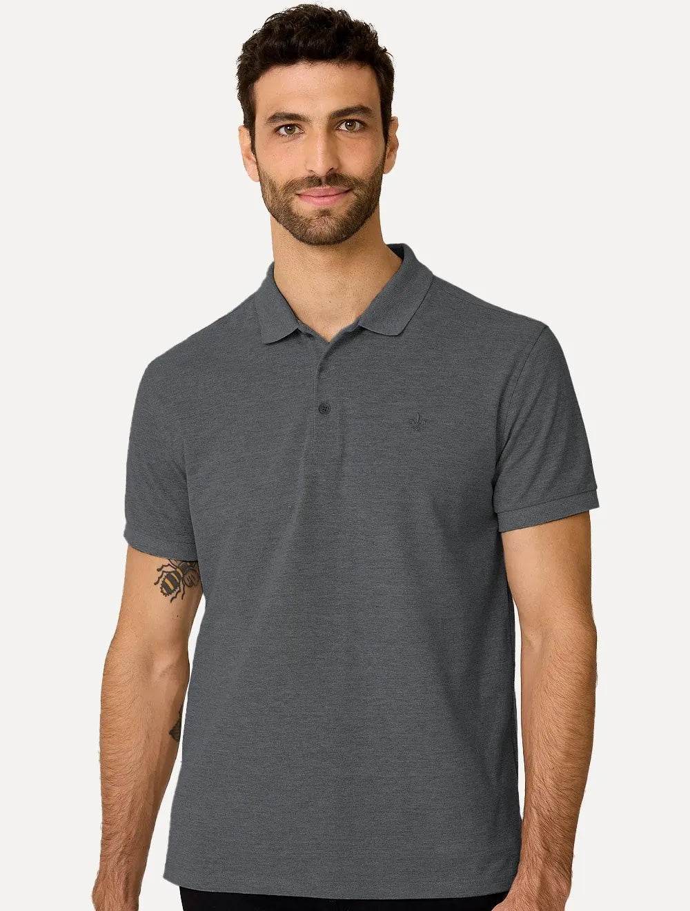 Polo Dudalina Masculina Piquet Basica Logo Bordado Azul Marinho Mescla