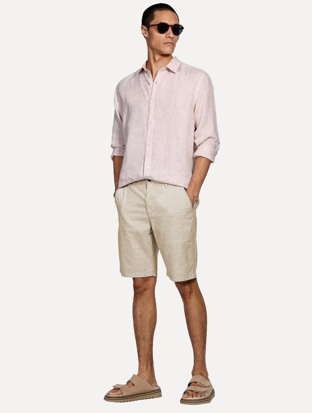 Bermuda Aramis Masculina Chino Soft Color Pinpoint Cáqui Mescla