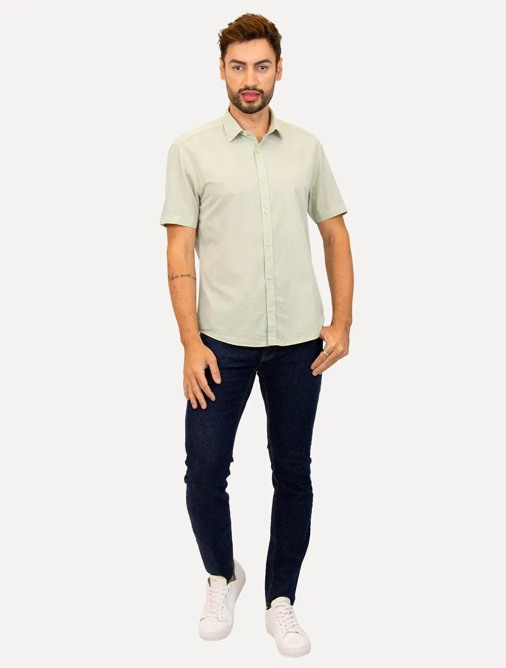 Camisa Aramis Masculina Manga Curta Slim Algodão Willis Verde Mescla