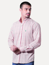 Camisa Ralph Lauren Masculina Custom Fit Atenas Xadrez Coral/Branca