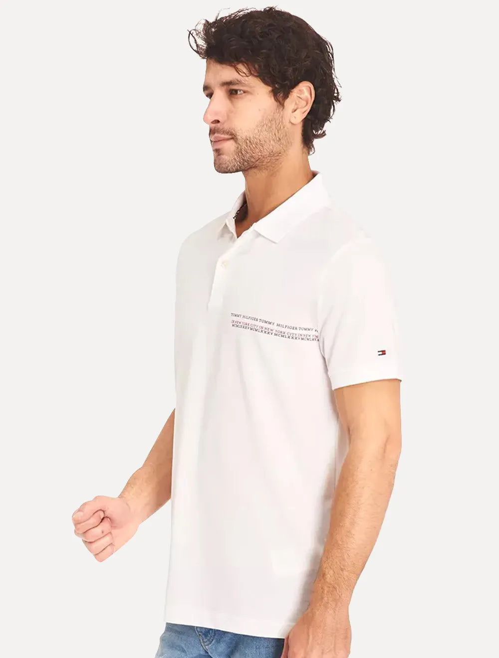 Polo Tommy Hilfiger Masculina Piquet Small Chest Stripe Branca