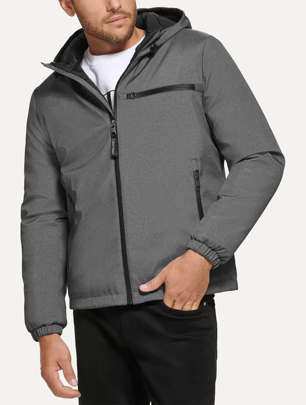Jaqueta Calvin Klein Hooded CK Peito Cinza Mescla Escuro
