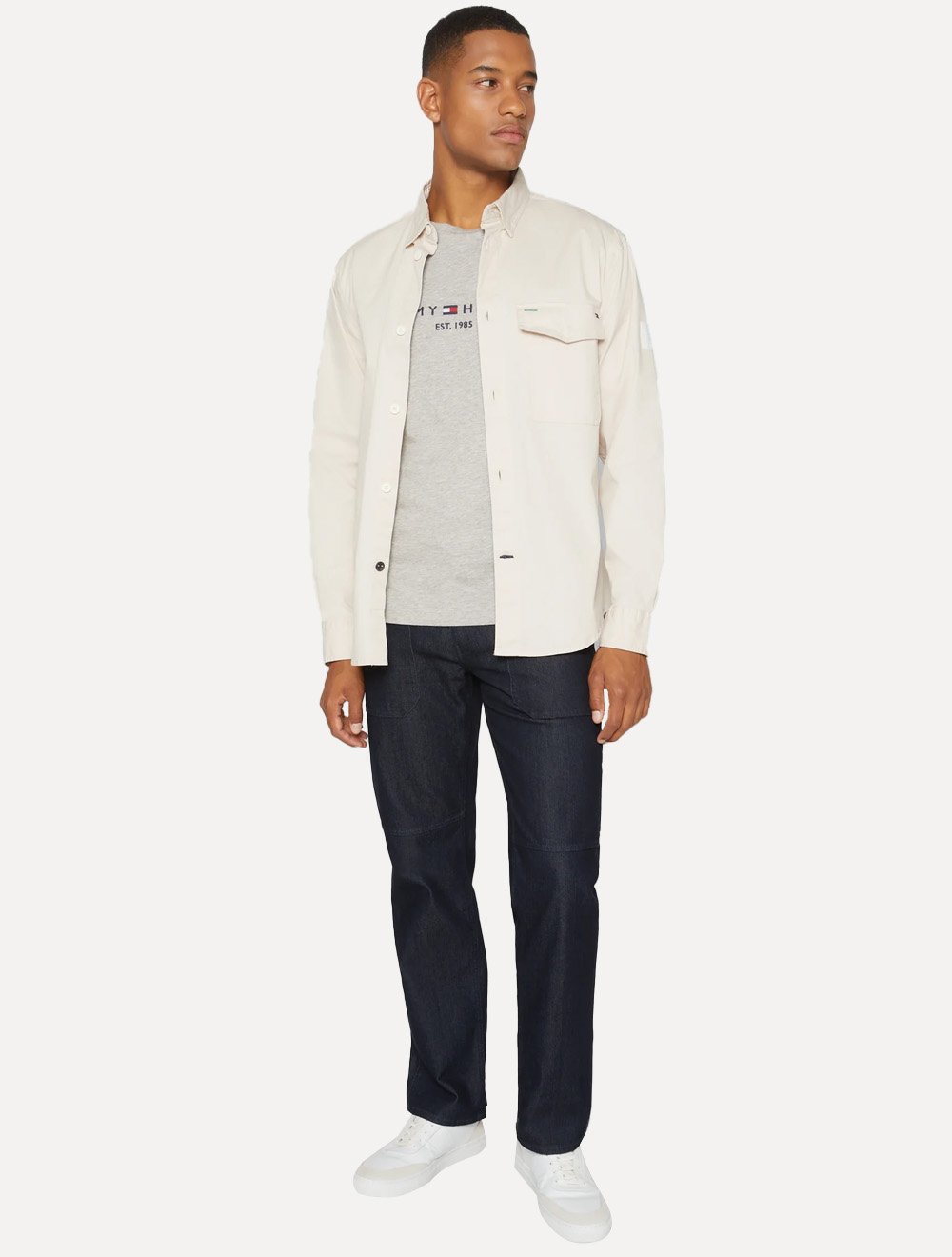 Camiseta Tommy Hilfiger Masculina Core Logo Tee Cinza Claro Mescla