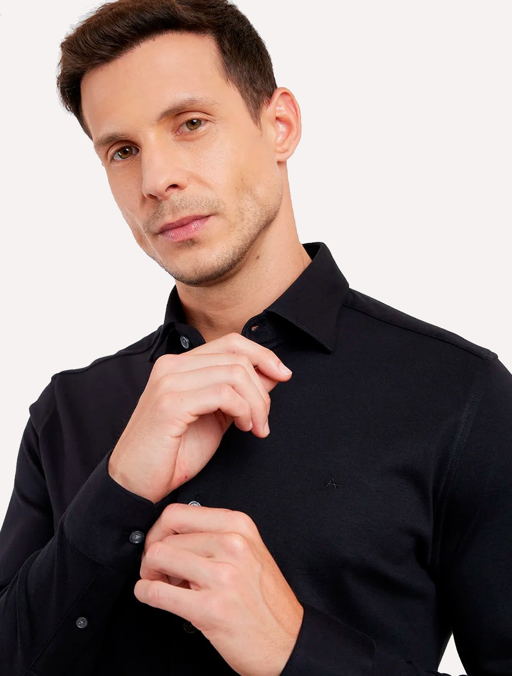 Camisa Aramis Masculina Slim Tricoline Black Stretch Preta