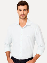 Camisa Dudalina Masculina Comfort Superfine Cotton Listrada Light Azul Claro