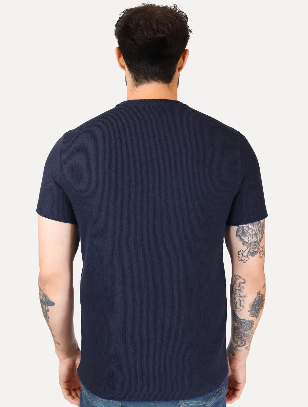 Camiseta Calvin Klein Masculina Canelada Mono Logo Azul Marinho