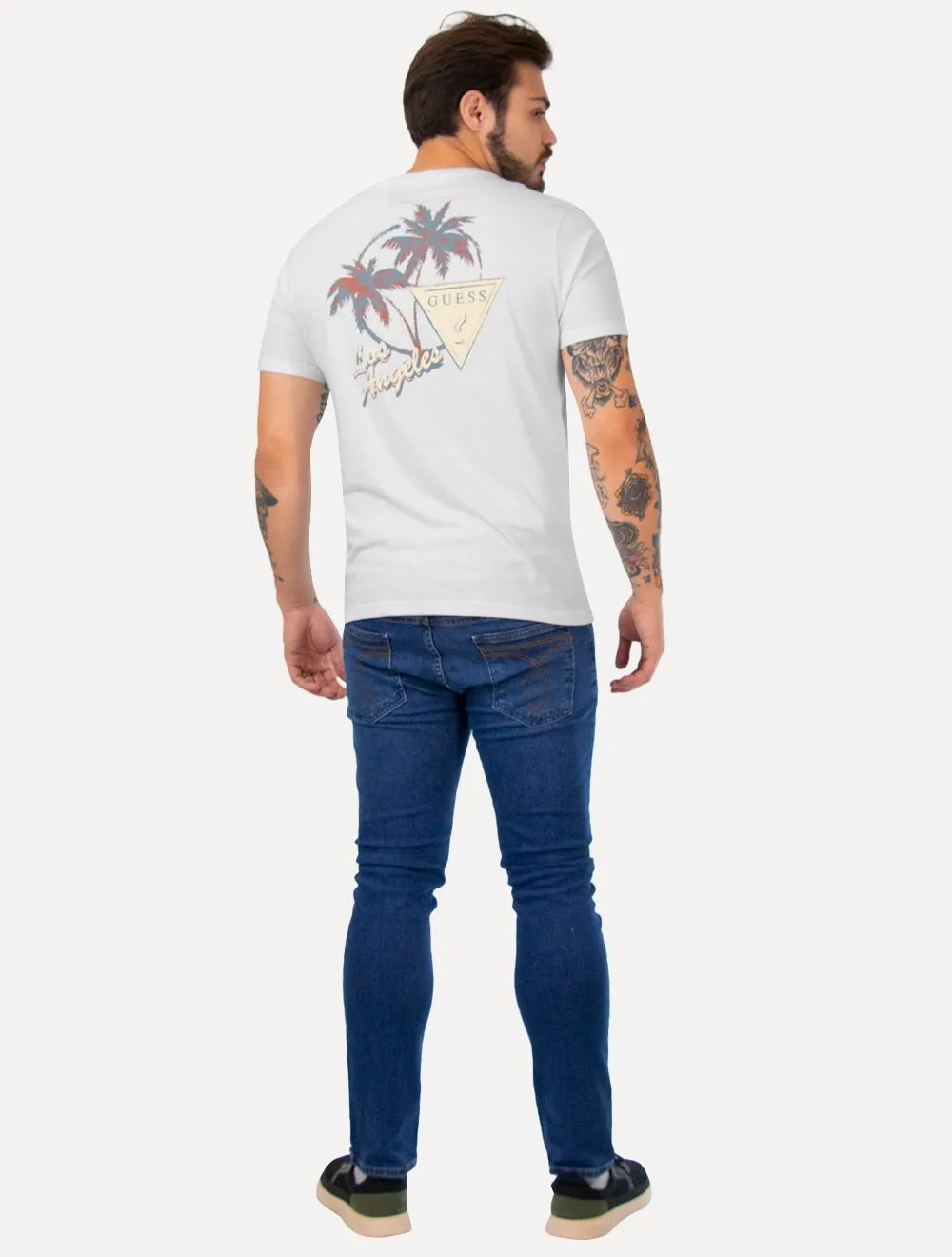 Camiseta Guess Masculina Los Angeles Tropical Branca